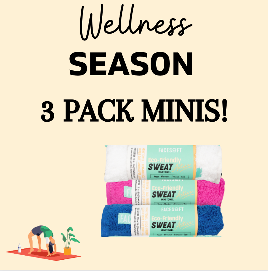 3PK Wellness SZN MINI's - ECO MINI sweat towels - 1 blue, 1 pink, 1 white MINI's!